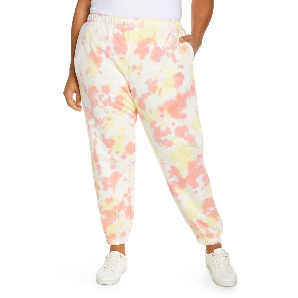 BP. Classic Joggers Relaxed Fit Sweatpants White Yellow Pink Tie Dye Size Large